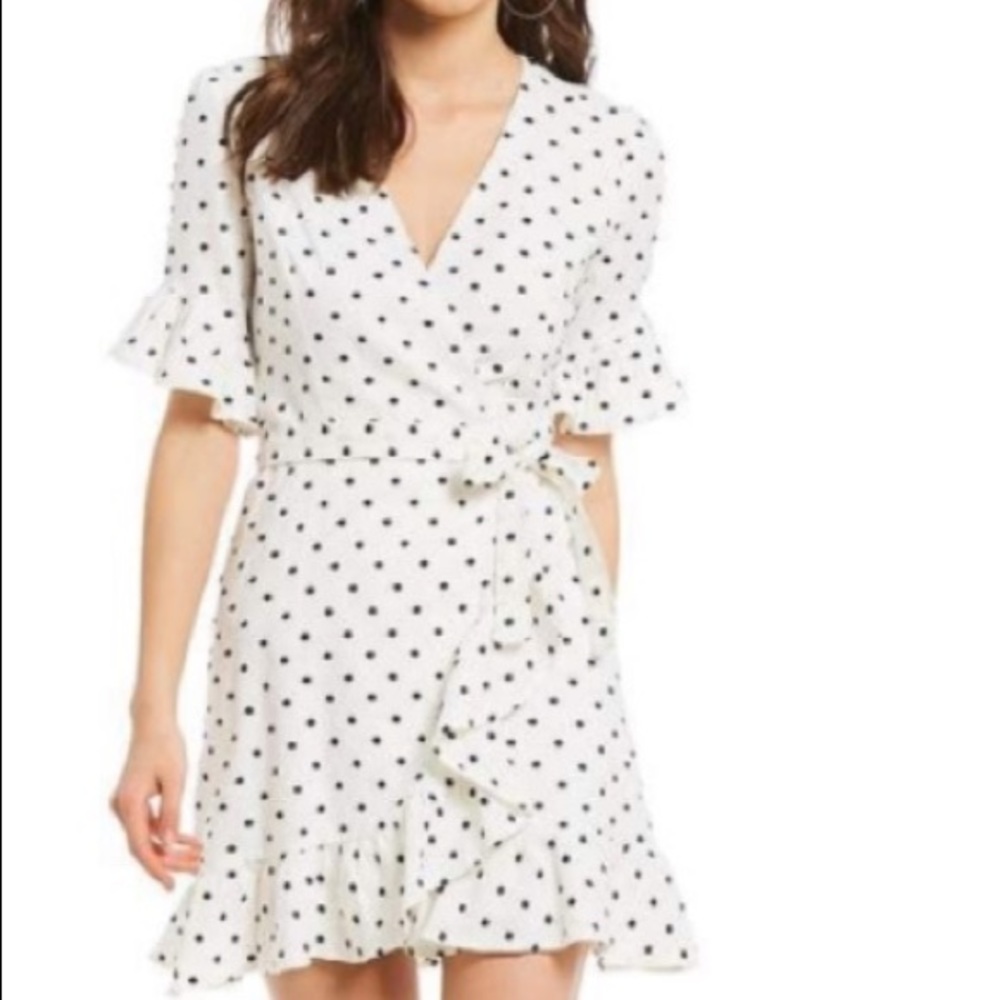 WAYF White, Black polka dot RuffledDress Size M